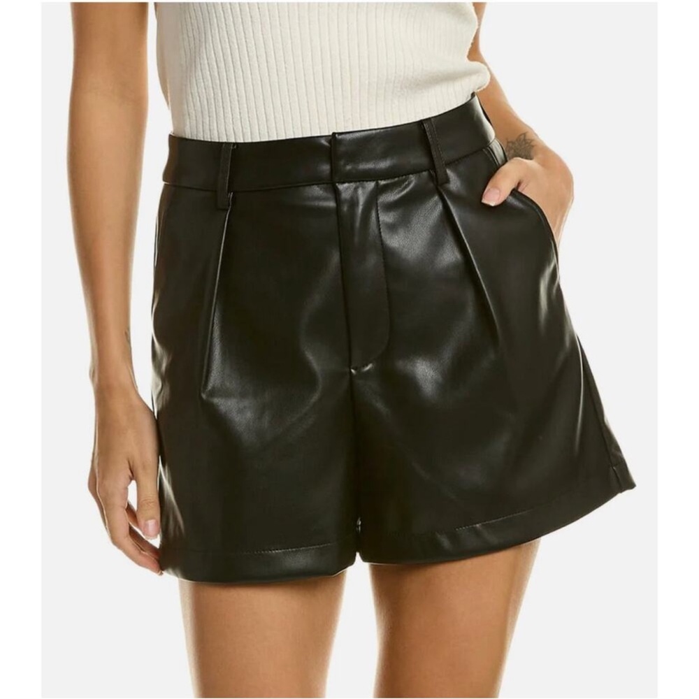 NWT. 7 For All Mankind Black Faux Leather High-Waist Shorts